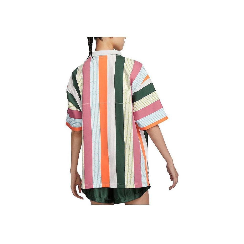 Nike Color-Block Striped Loose Print Short Sleeve Drop Shoulder T-Shirt Women Tops Summit-White FQ0701-123