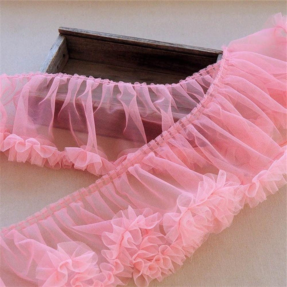 Multicolor Fringed Mesh Ribbon 15X90cm Size Ruffle Trim Pleated Fold Tulle  DIY Sewing Crafting