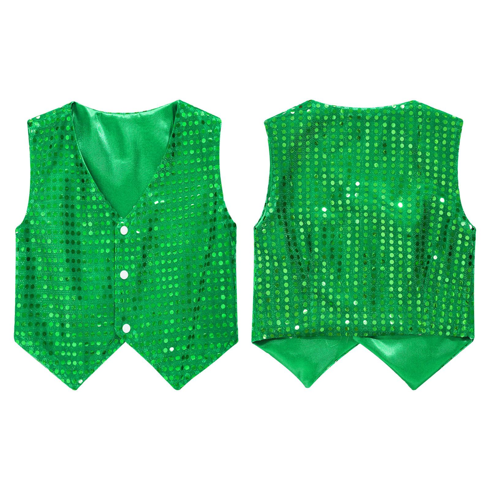 

Дитячий костюм унісекс для джазового танцю без рукавів, блискучий жилет із блискітками 10-12 Years зелений