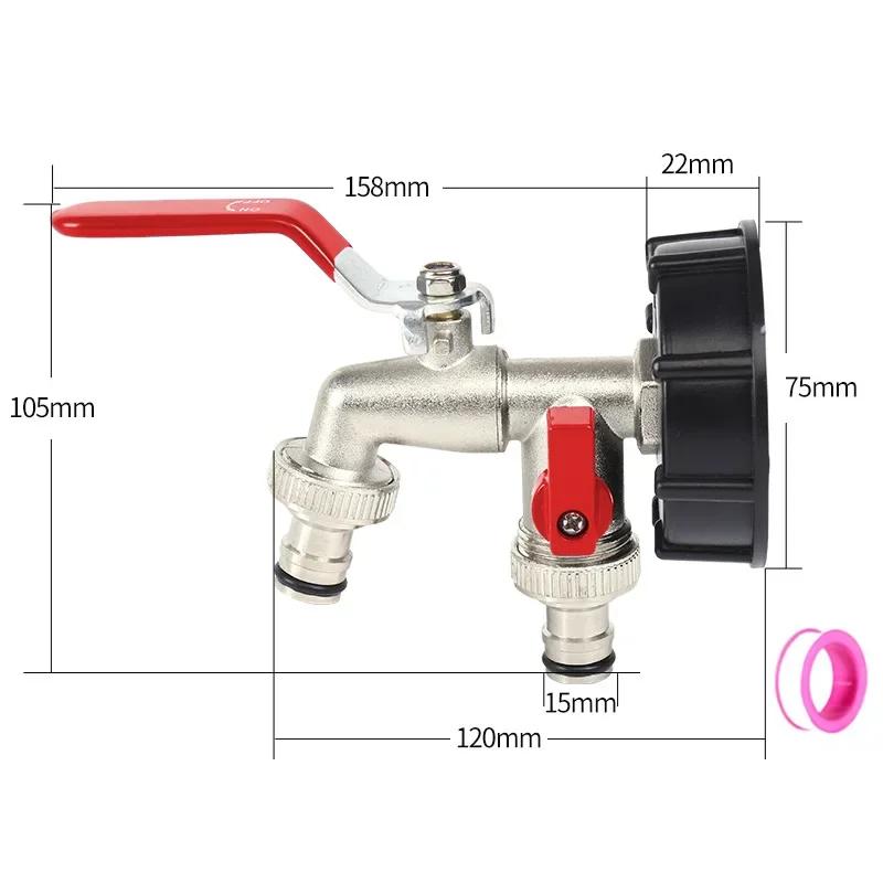 Double Head Outdoor Garden Water Faucet 1 Inlet 2 Outlet Irrigation Zinc Alloy Faucet Splitter with Nipple and Balcony Faucet