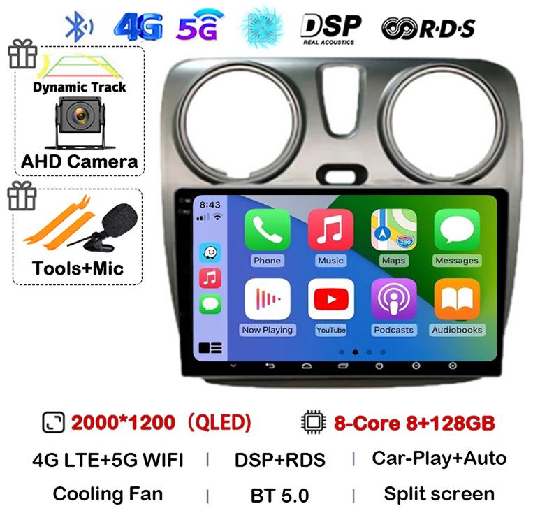 Android 14 Auto Carplay Car Radio For Renault Lodgy Dacia Dokker 2012 - 2020 Multimedia Video Player Navigation GPS 360 Camera