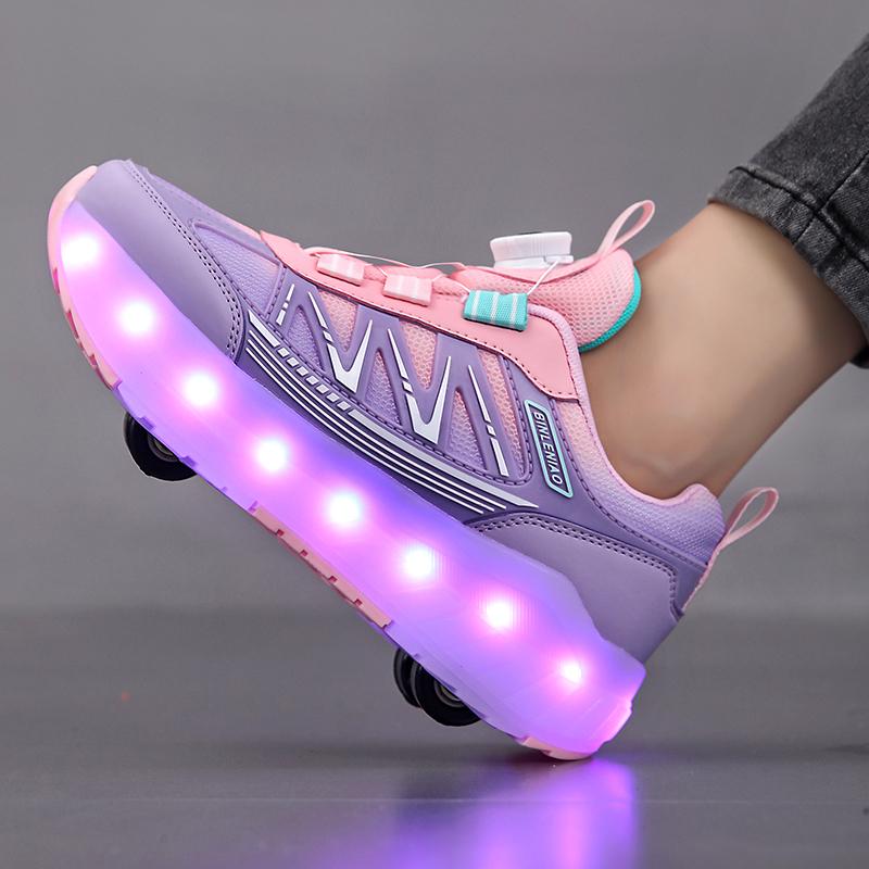 Four-wheel Running Shoes Detachable Flat Shoes Rechargeable USB Luminous Sports Light Shoes Girls Roller Skates Boys Shoes