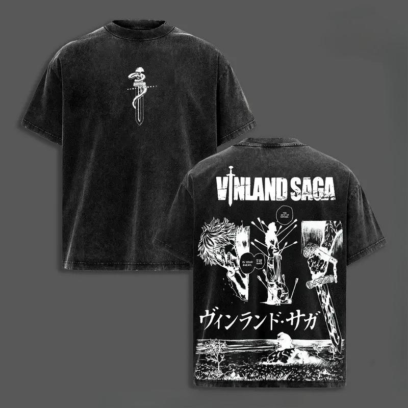 Japanese Manga VINLAND SAGA Thorfinn Graphic T-shirt Vintage Washed Oversized T Shirt Men Women Clothes Cotton Short Sleeve Tee