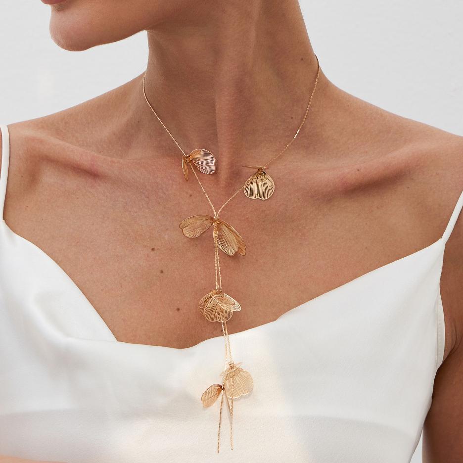 Ingemark Kpop Flower Petal Long Tassel Chest Chain Necklace for Women Trend 2025 Wedding Bridal Sexy Choker Neck Jewelry Gift