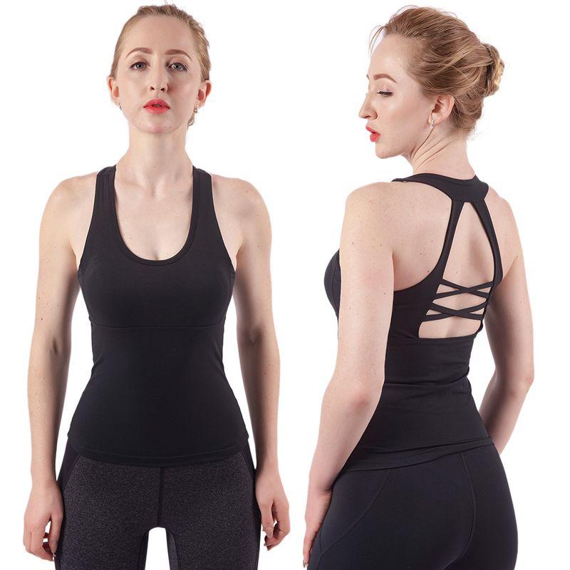 

Stretch Yoga Vest Women s Summer Nude Feel Beauty Back Sleeveless Workout Clothes Training Violently Sweat Running Top Vest W998 Black (built-in chest pad) S