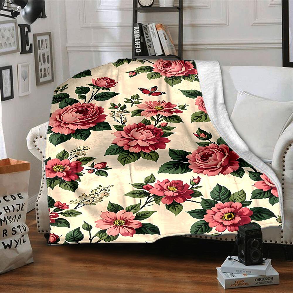 1pc Floral Butterfly Lightweight Flannel Blanket, Comfortable and Warm Blanket, for Office and Camping Sofa Bed, Livingroom199
