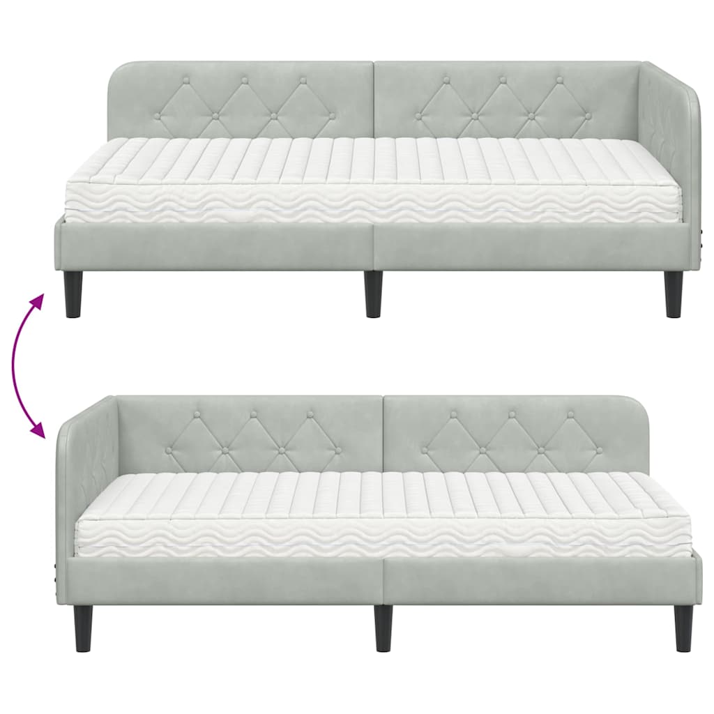 Corner Bed Frame Light Grey 90 X 190 Cm Velvet