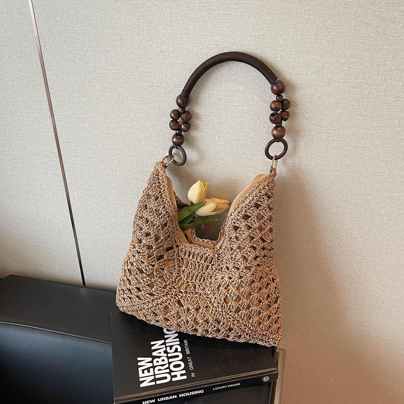 

Summer popular woven bag women s new fashion hollow portable shoulder bag seaside vacation tote bag хаки