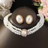 3PC Women's Fashion Imitation Pearl Oval Necklace Earrings Zircon Set Suitable for Wedding, Party, Festival Gifts