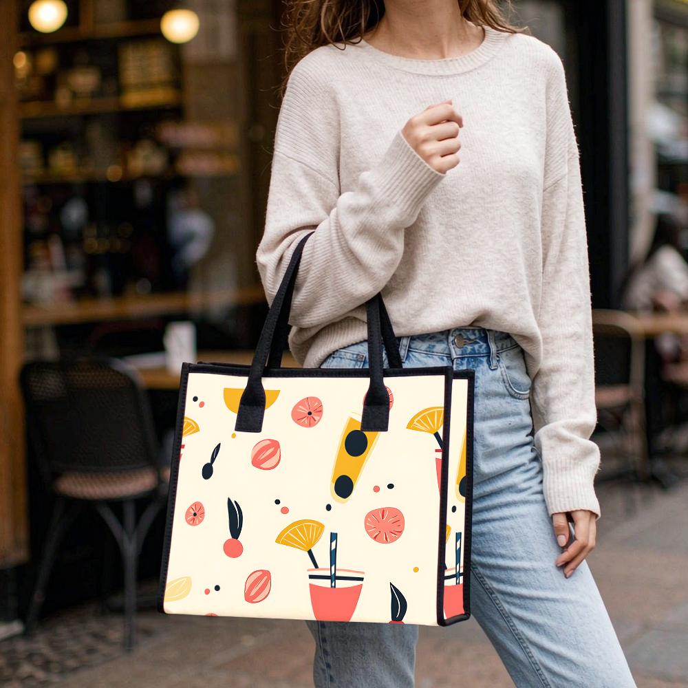 Cute Fruit Drink Printed Tote Bag Casual Large Capacity Handbag for Daily Use