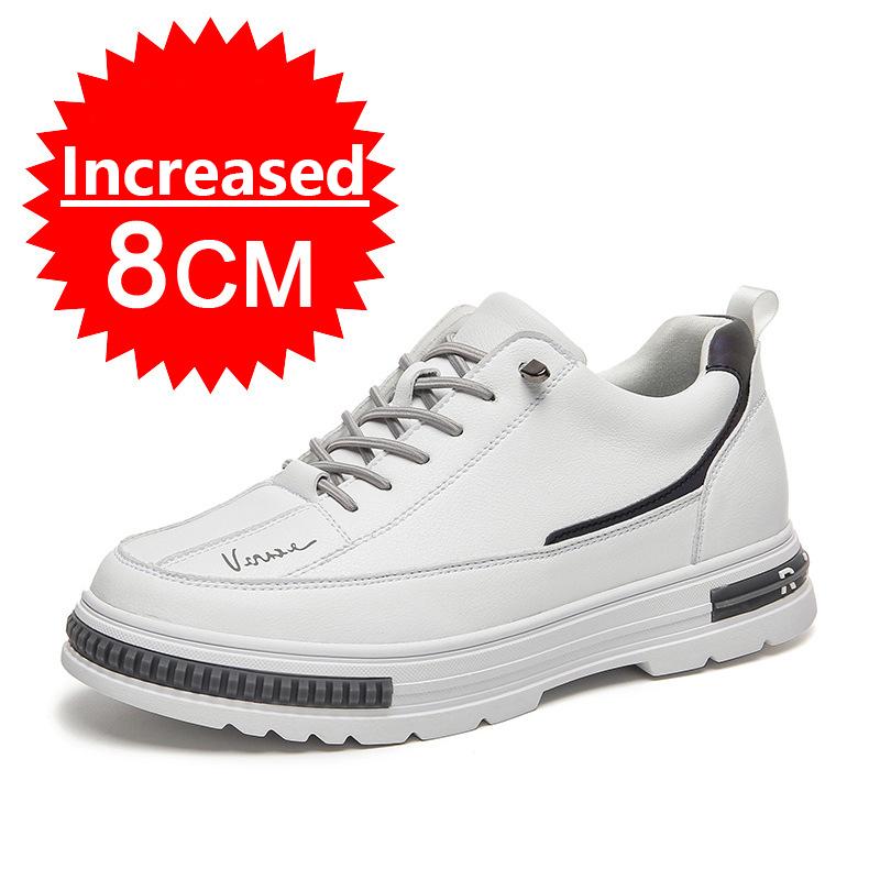 Men's Casual Sneakers 8CM 6CM Elevator Shoes White Sports Board Invisible Height Increase Shoes Black Leather Men Shoes