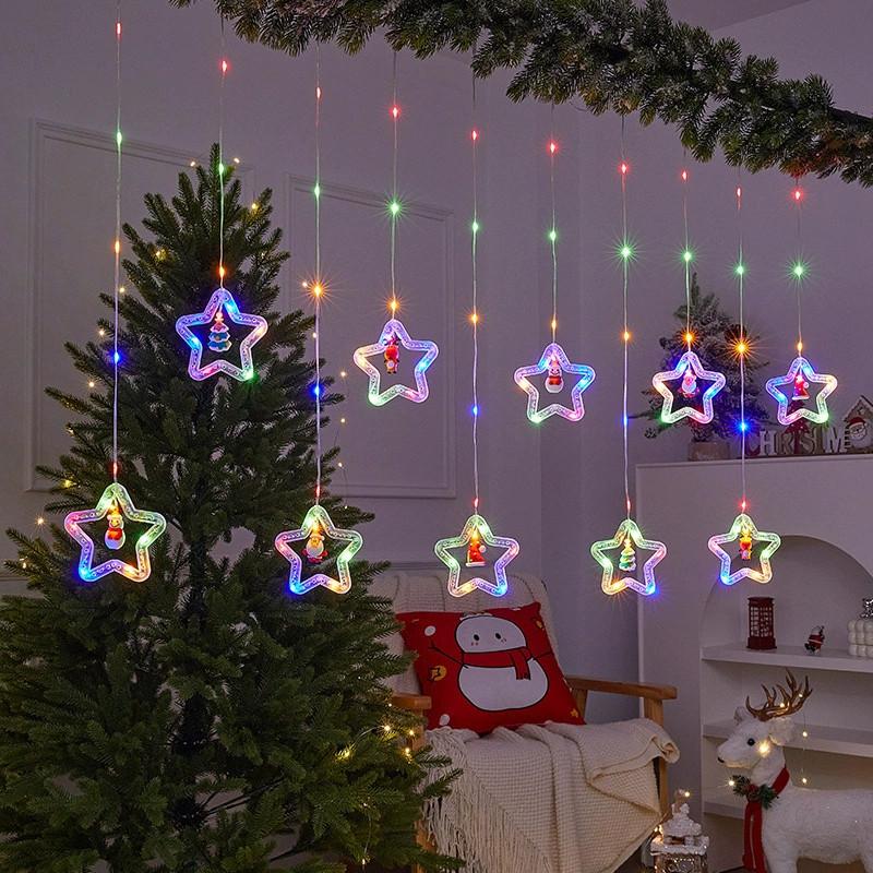 Christmas Curtain Lights Tree Star Ring Shape Led String Decor For Holiday Celebrations