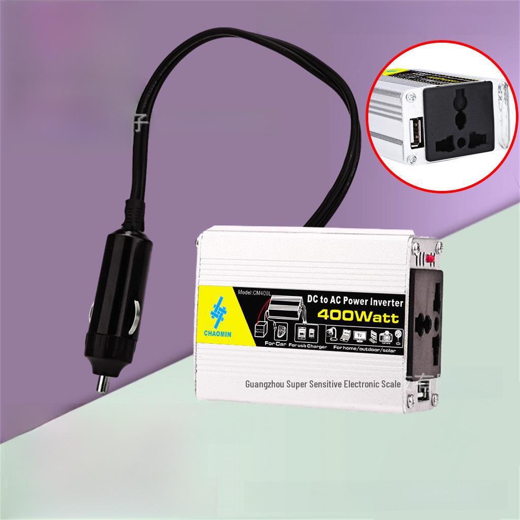 Автомобильный солнечный инвертор мощностью 300–600 Вт, 12 В — 220 В с USB-портом и зажимами для аккумулятора