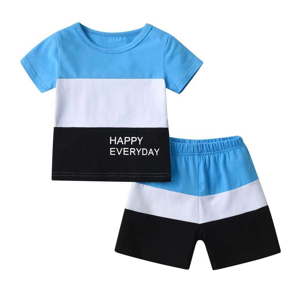 Cute Toddler Baby Boy Summer 2pcs Clothes Set New Printed Short Sleeve Patchwork T-shirt Top with Short Pants Outfits