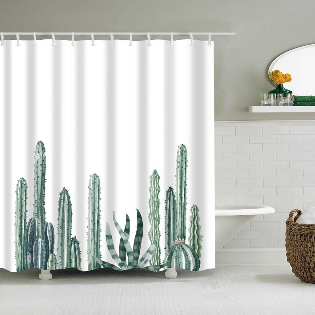 Watercolor Tropical Leaves Shower Curtain Waterproof Mildew Resistant Polyester Fabric With 12 Hooks Easy Installation For Bathr
