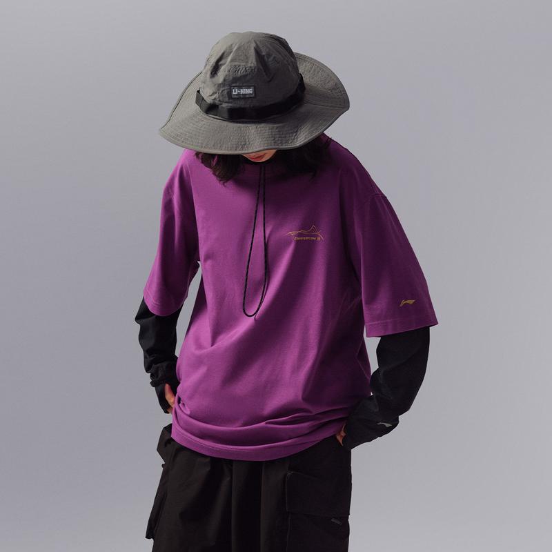Li Ning CF Ice Silk Quick Dry Cool Feeling Round Neck T-Shirt Unisex Tops Space-Purple ATSU779-6