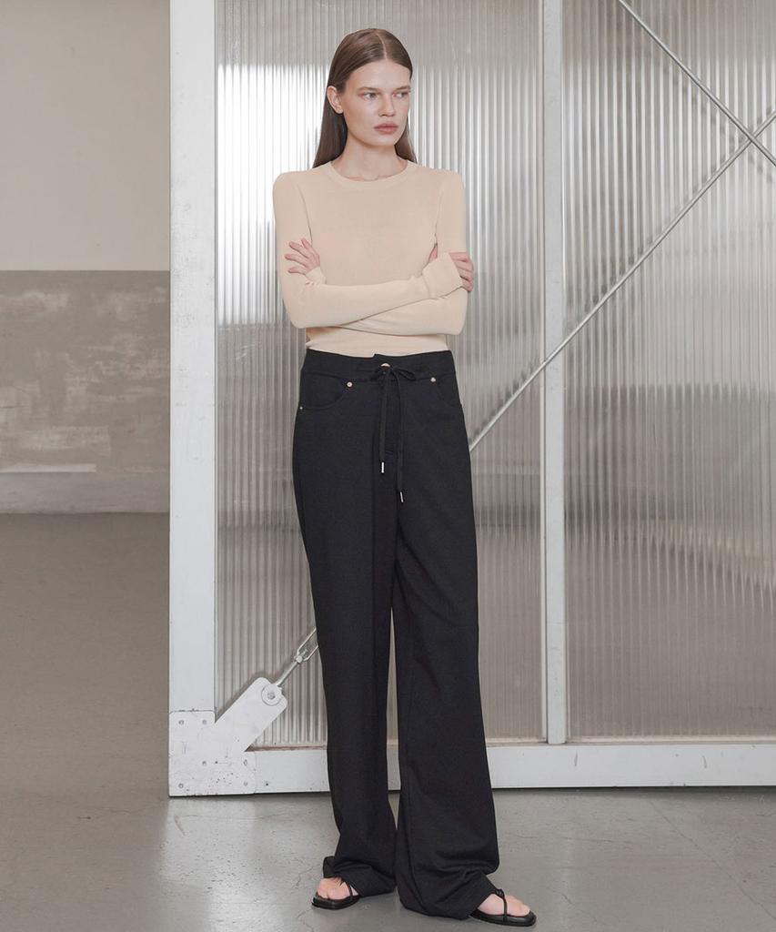Ssikeoseun Drawstring Stretch Wide Pants_Black