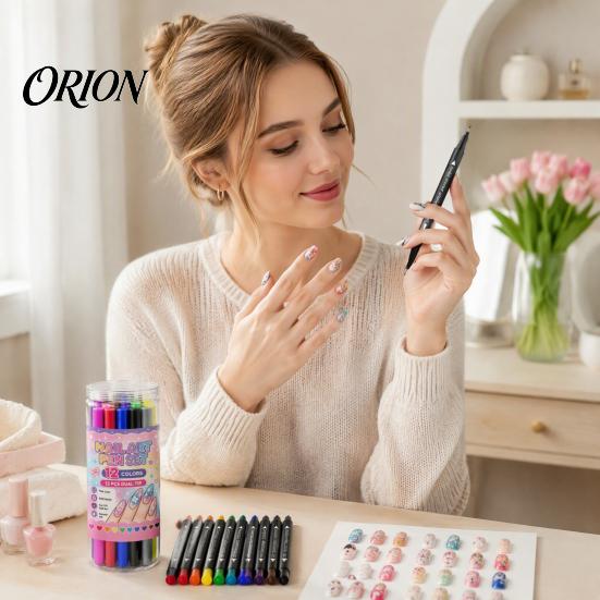 Professional Nail Design Tools 12Pcs 24 Colors Dual Ended Art Pen Set, Markers with DIY Manicure Supplies Fine & Wide Tips, Quick?Dry Painting