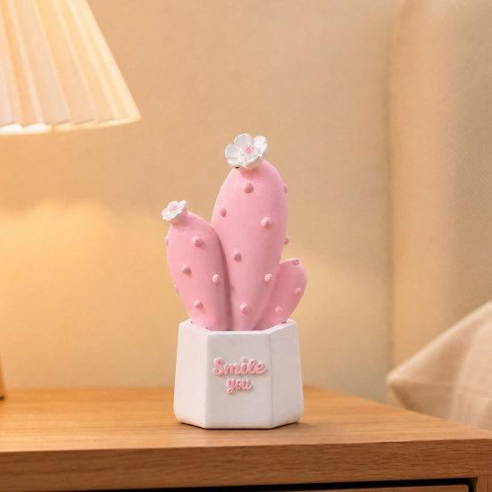 Soft Color Cactus Ornament Resin Figurines Home Ornament, Desktop Decor, Non-fading Figurine Geometric Planters for Office Decoration