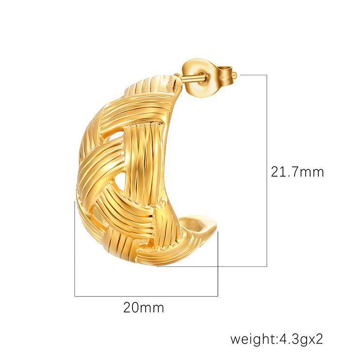 Gridded Semicircular Stainless Steel Earrings Women's Retro Style High-end Light Luxury Plated 18K Ear Jewelry