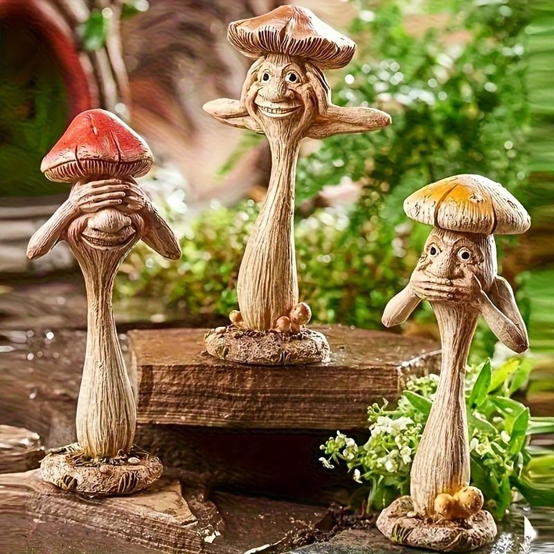 3 יחידות פסלי פטריות מצחיקים לגינה, עיצוב קלאסי של שלושה חכמים. קישוט חיצוני נהדר ומתנה ליום האם.