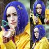 Synthetic Dark Blue Bob Wig Short Straight Wig for Women, Anime Coraline Cosplay Wigs for Halloween Cosplay Party Daily Wear