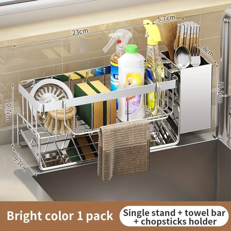 1Stainless steel sink box organizer with drainage tray-Used for sponges Rust-proof kitchen storage for soap dispenser and cleaning cloth-Durable Upgrade