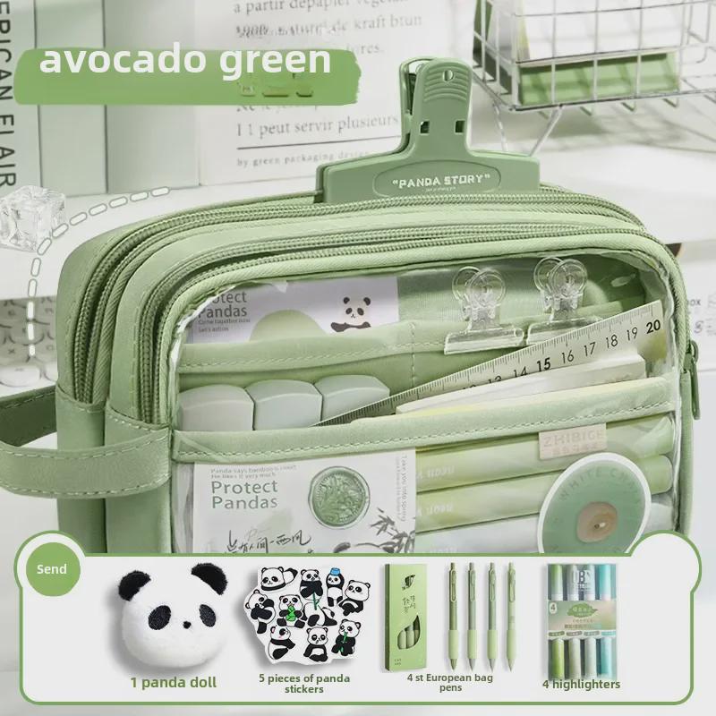 

«2024 Вместительный 5-слойный прозрачный пенал с пандой для девочек»