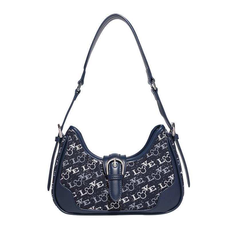 

New Disney Mickey Series PU Shoulder Bag Women s Dark Blue BMK-71606L 26.9*7.6*19.1CM