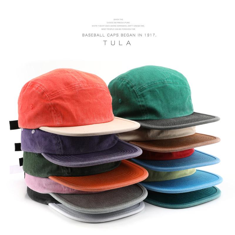 New Retro Color Matching Light Board Flat Brim Hemming Cotton Hip-hop Hat Men's and Women's Old Color Matching Solid Color Hat Tide