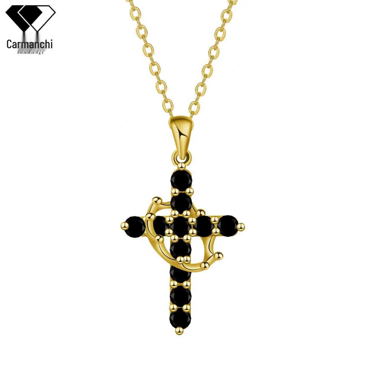 Women s Multi-Color Crown Cross Necklace - Elegant European & American Design, High-End Jewelry
