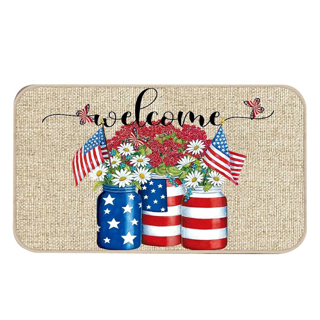 Independence Day Welcome Doormat 40x60cm Durable Entryway Mat Non Slip Indoor Outdoor Mat for Home Entrance Holiday Decoration Patriotic Theme