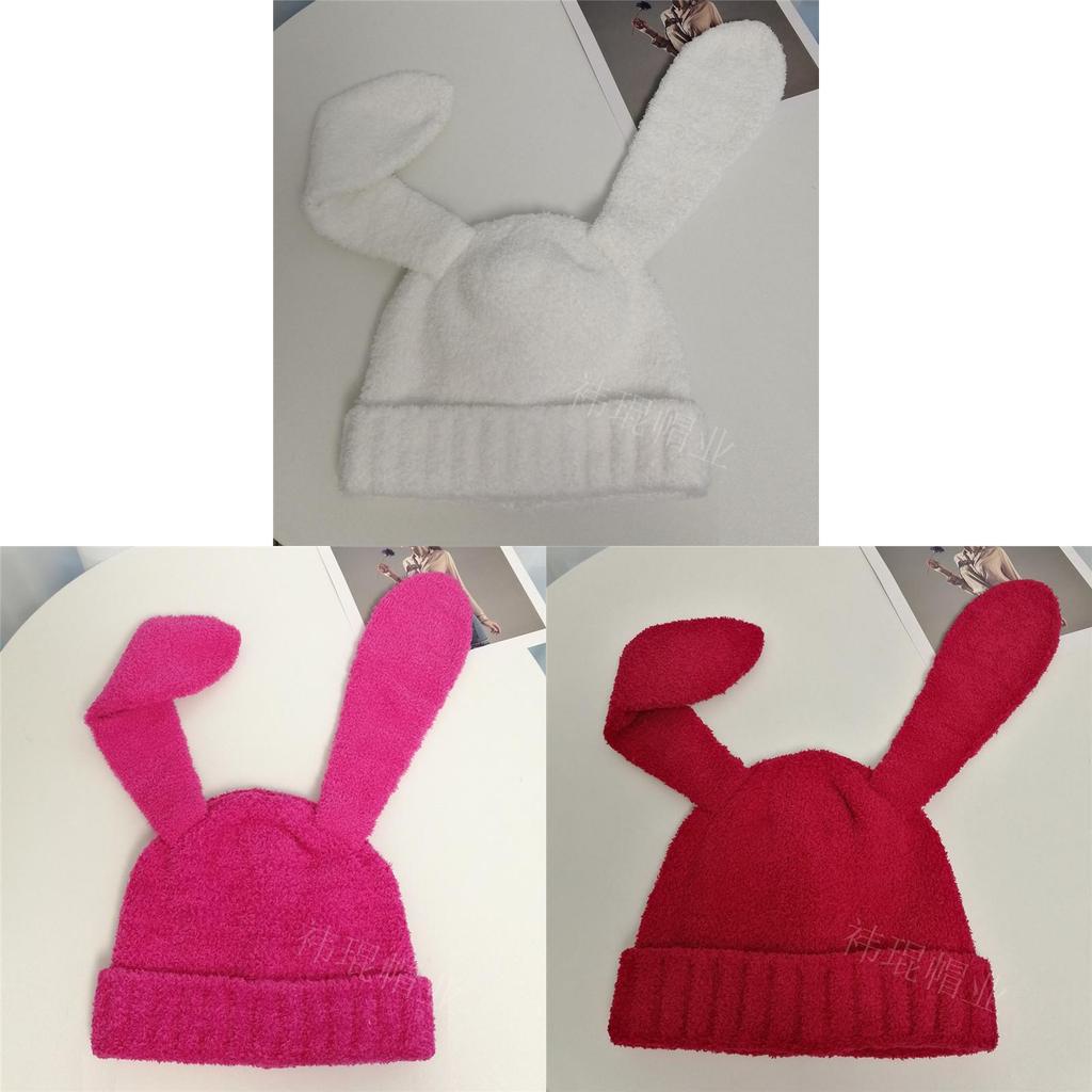 Dopamine Bunny Eared Knitted Hat For Women Winter Warmth Cute Animal Style