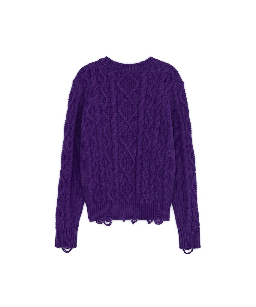 SUNBURNPROJECT Damaged Cable Wool Knit, Purple