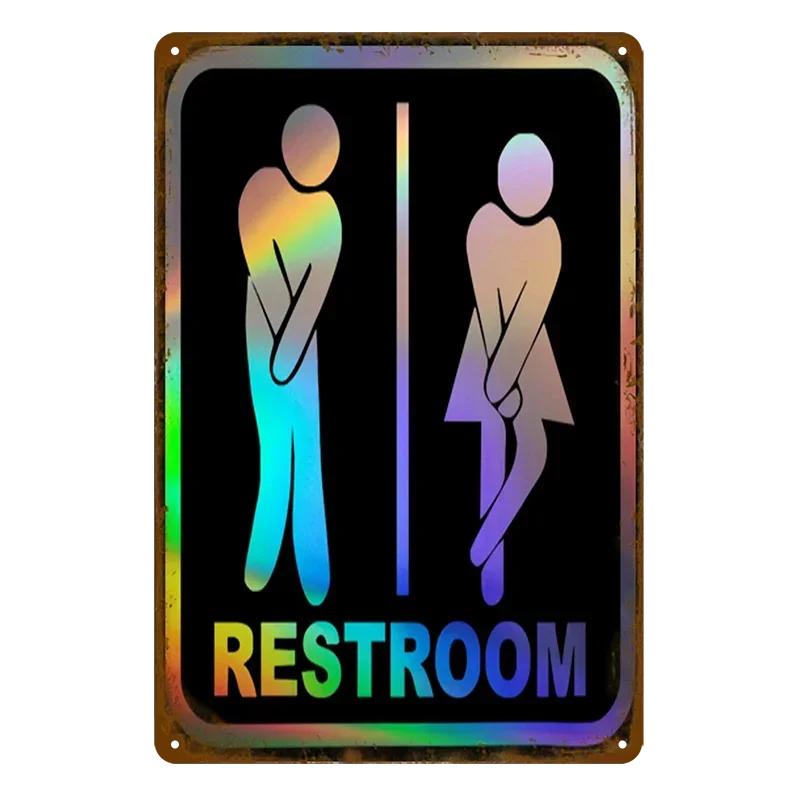 Vintage Toilet Sign Funny Metal Tin Sign Plaque WC Lavatory Toilettes Wall Art Bar Club Bathroom Restroom Toilet Wall Decoration