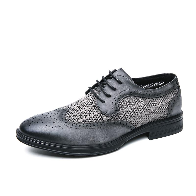 Men's Summer Mesh Leather Brogue Shoes: Casual, Business, British Style, Lace-Up, Wedding-Ready