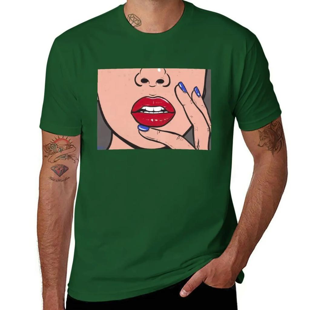 Red Lips Comic Girl T-Shirt oversizeds cute clothes t shirts