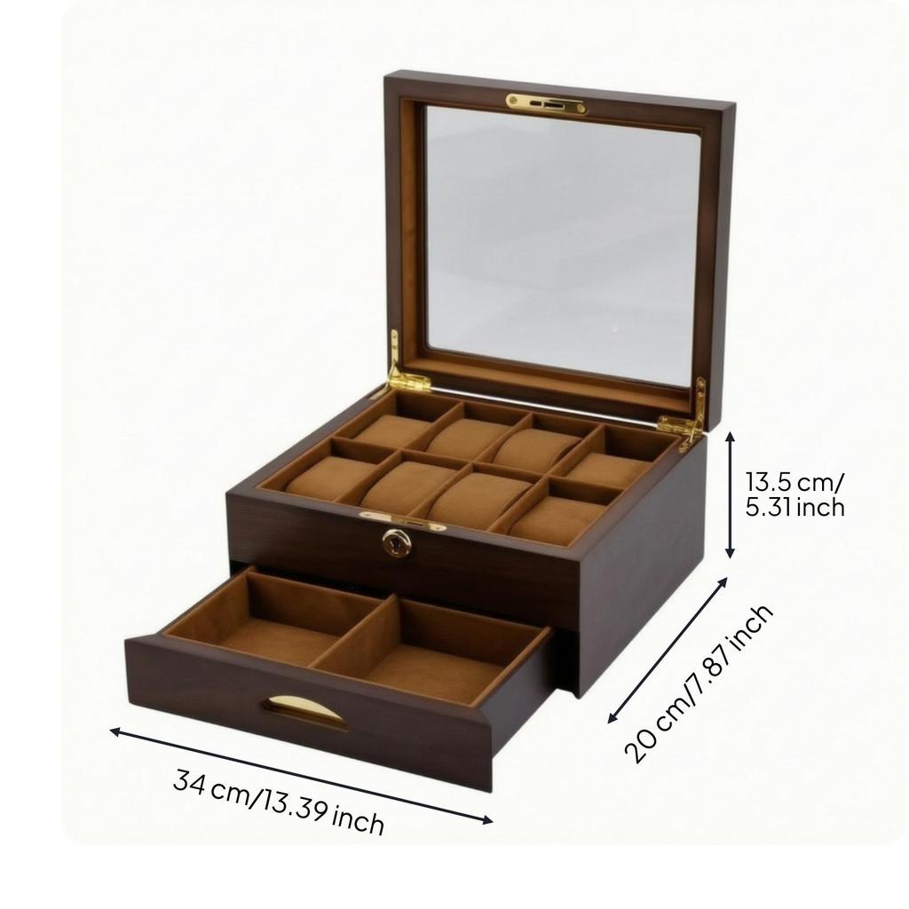 Double-Layer Watch Case Velvet-Lined Jewelry Storage Box with Drawer Padded