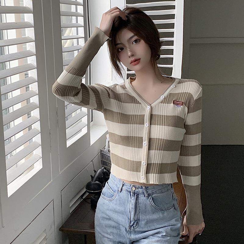 Women's Cardigan Stripe Slim Casual Sweet Single Breasted