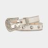Women Belt Glitter Sequins Shiny Rhinestones Multi Holes Adjustable Length Waistband Imitation Leather Street Style Belt