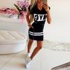 Frauen Mode Brief Muster Hoodie Casual Kurzarm Kordelzug Zipper Hoody Bodycon Kurzes Kleid