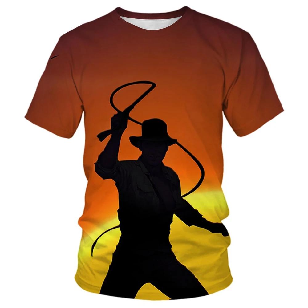 Classic Film 3D Print Indiana Jones Themed Sports Quick Dry Breathable Men's T-Shirt Outdoor Retro Casual Fashion Short Sleeve Top