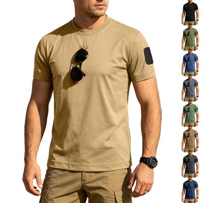 T-shirt Tactique d'Extérieur à Séchage Rapide pour Homme, Col Rond, Coupe Ample, Respirant, Manches Courtes avec Zone de Patch Velcro pour Personnalisation