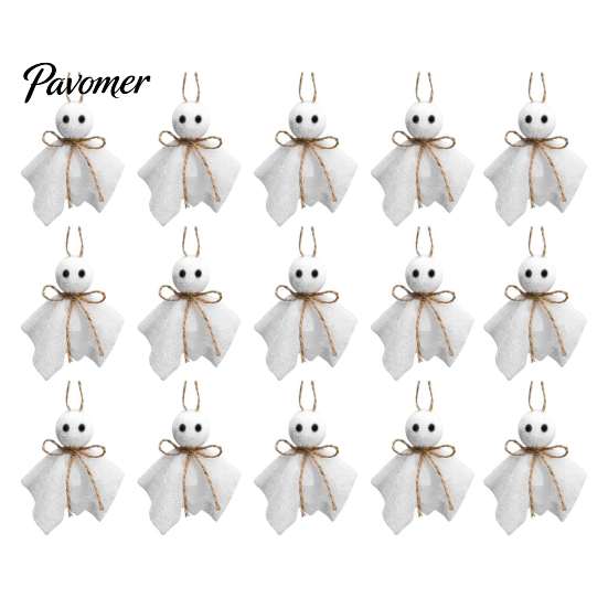 Retro Holiday Window Displays Halloween Ghost Ornament, 4 Inch Small Doll Hanging Decoration with Jute Rope, Autumn Garden Party Decorations Farmhouse