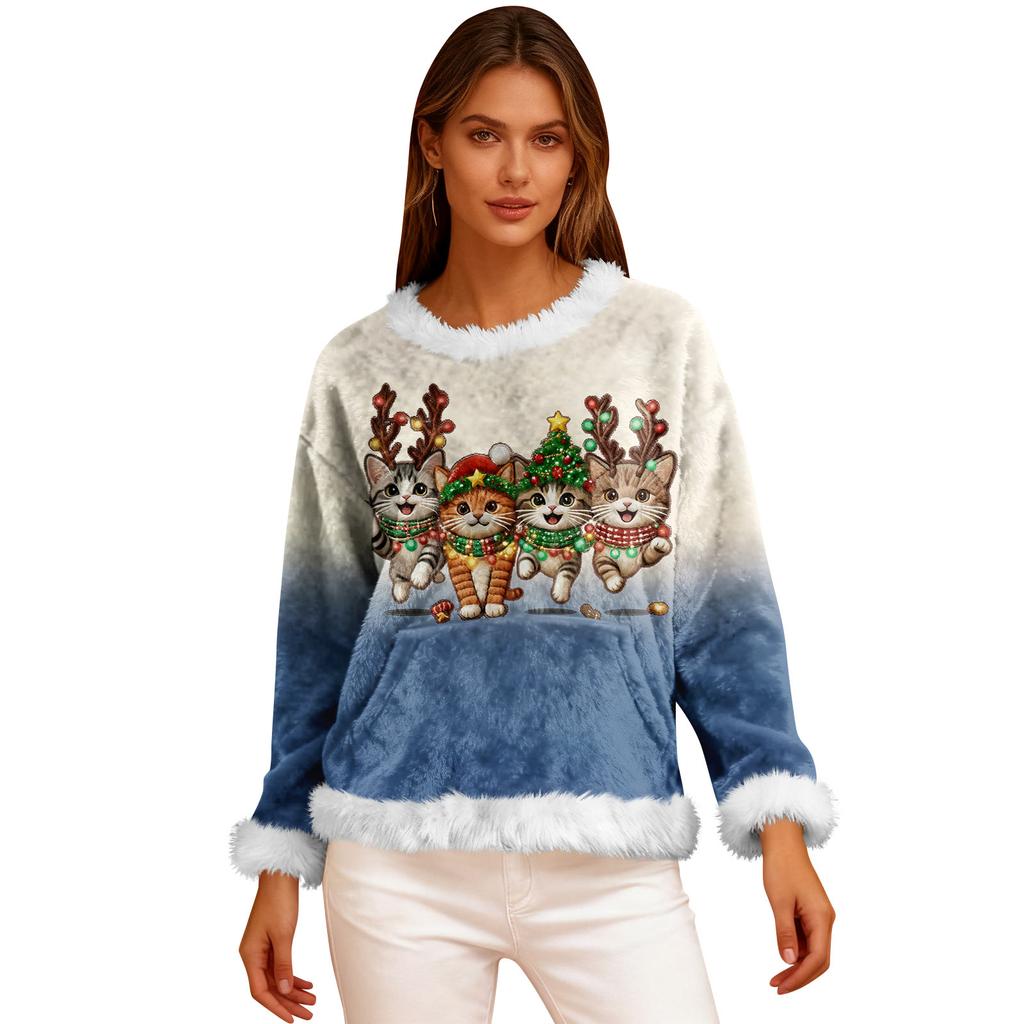 Dam Casual Fleece Sweatshirt Långärmad Rund Hals Casual Bekväm Lös Passform Lättviktig Dam Flanell Sweatshirt