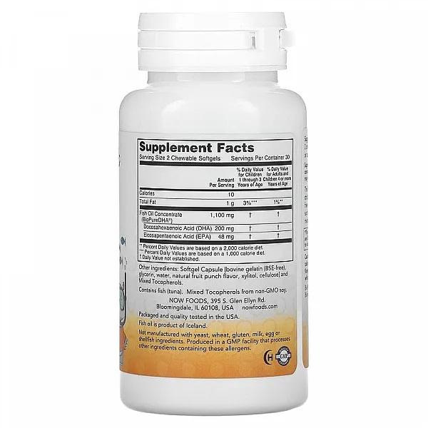 Now Foods Fish Oil for Children (Kid's DHA) 60 Chewable Tablets with Fruit Flavor