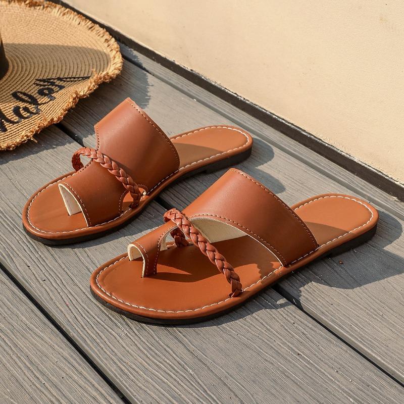 

Fashion Women s Large Size Flat Slippers Summer New Round Head Set Toe Soft Sole Anti-slip Wear-resistant Beach Sandals 43