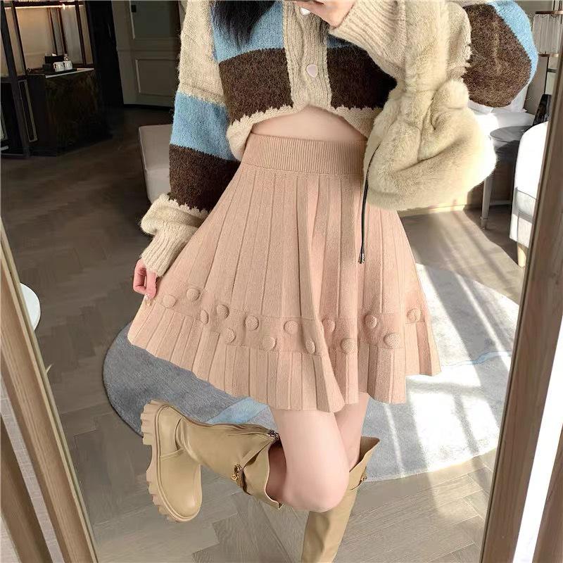 

KANING Women s High Waist A-line Knitted Mini Skirt - Slimming Elastic Waist, College Style (Spring/Autumn). One Size [80-135] хакі