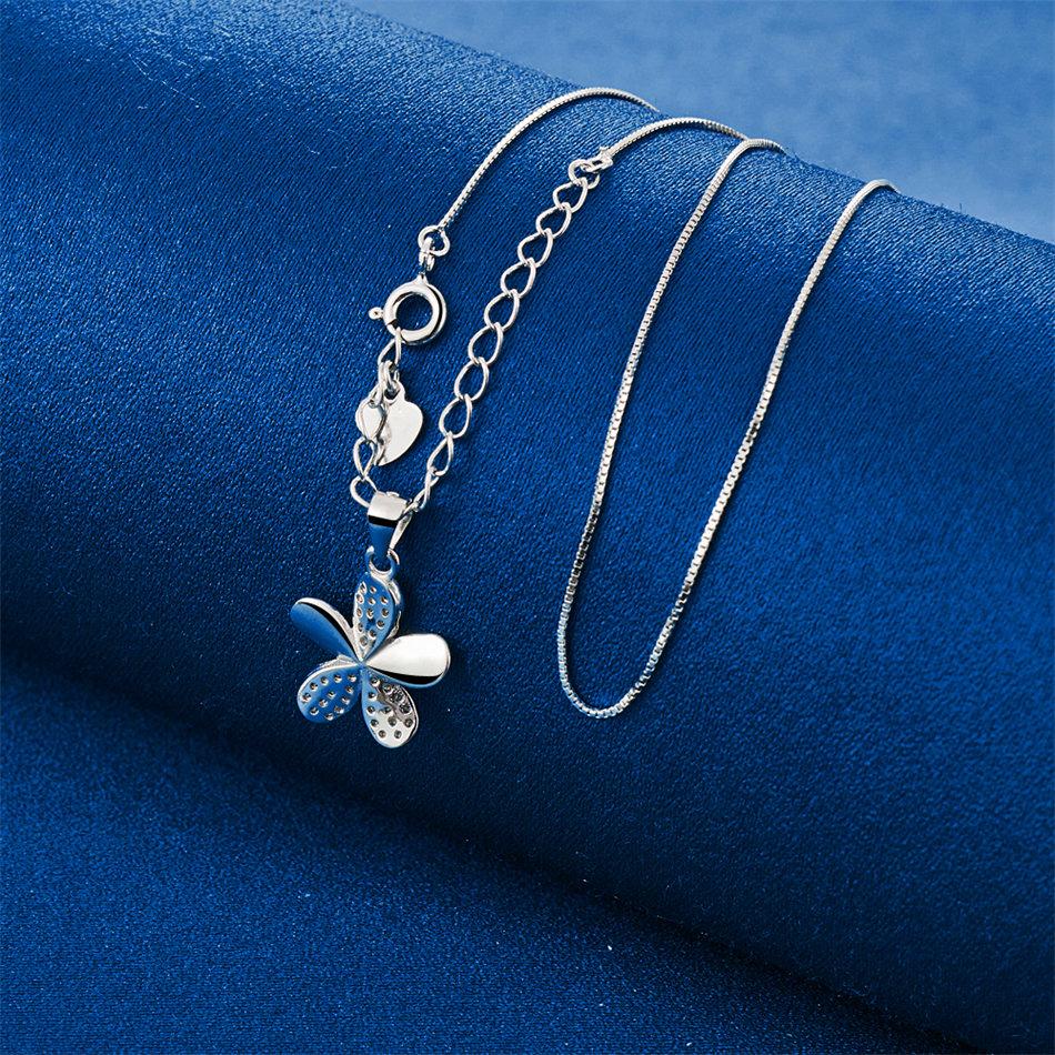 925 Sterling Silver 16-30 Inch Delicate Flower Zircon Pendant Necklace for Women Fashion Wedding Jewelry Accessories