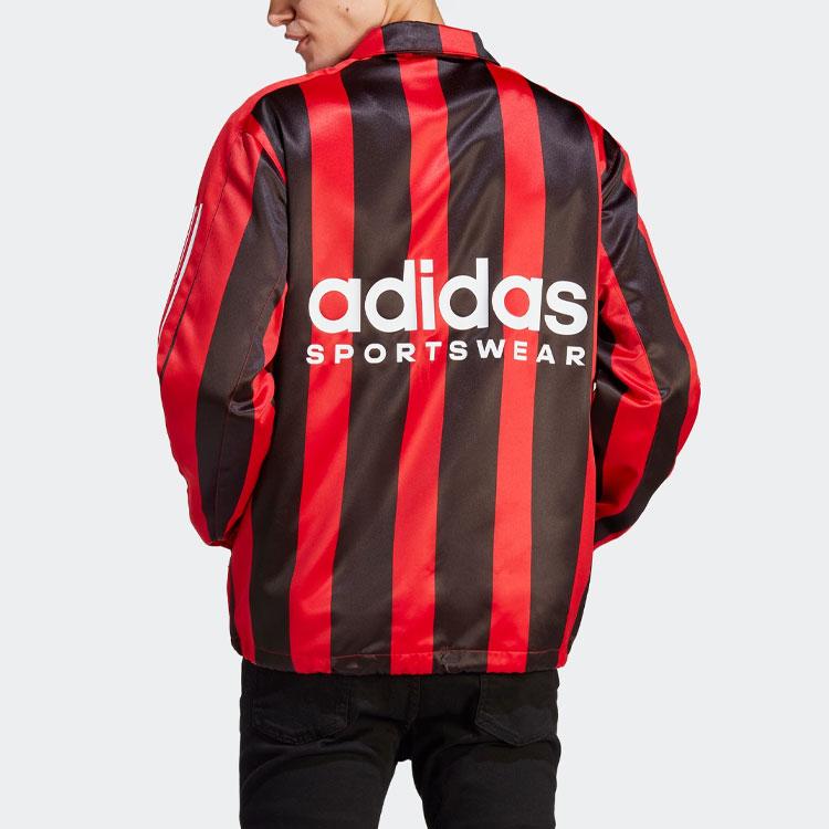 Adidas Striped Two-Tone Letter Logo Print Collared Long Sleeve Jacket Men Outerwear Light-Crimson HS3302